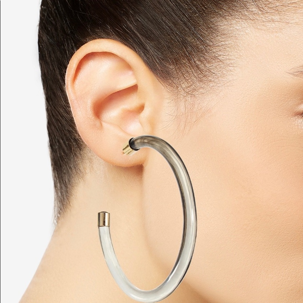 Gold-tone Black Ombré Clear Large Hoop Earrings